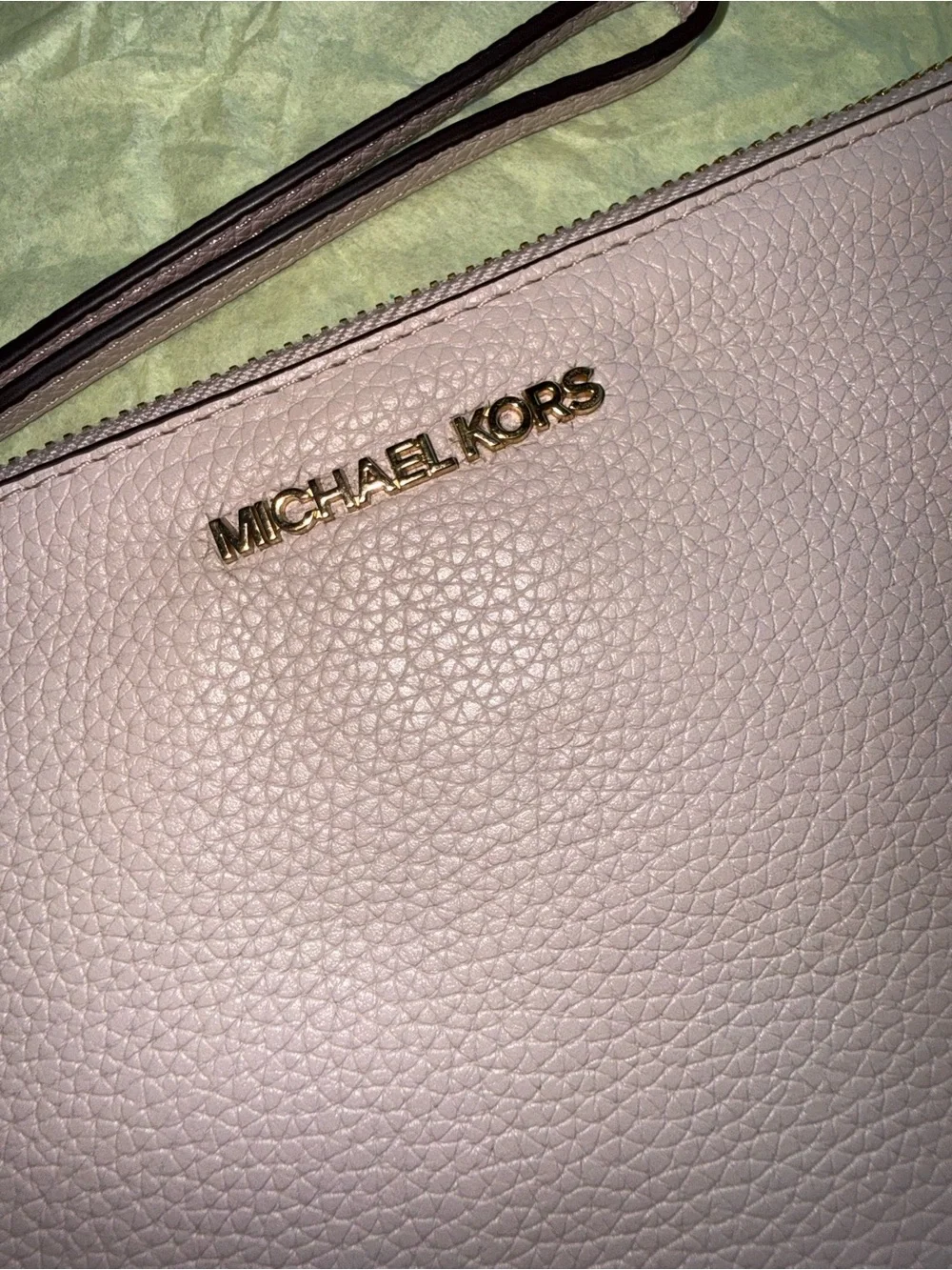Michael Kors Pink Pebbled Leather Wristlet Clutch with Gold-Tone Logo